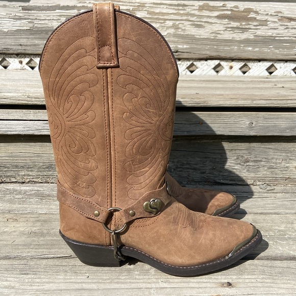 Masterson Boot Co Brown Leather Deertan Chain J Toe Western Boots Women's Size 6 - Picture 1 of 14